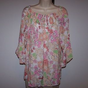 Zac & Rachel Floral Top Blouse Size Large